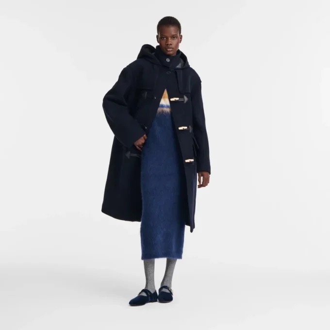 Azul marino – Abrigo duffle de lana de doble cara