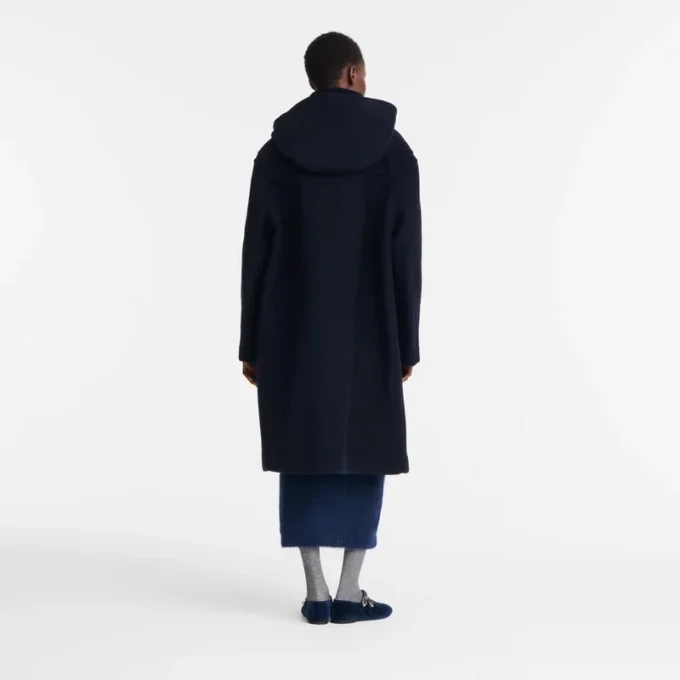 Azul marino – Abrigo duffle de lana de doble cara