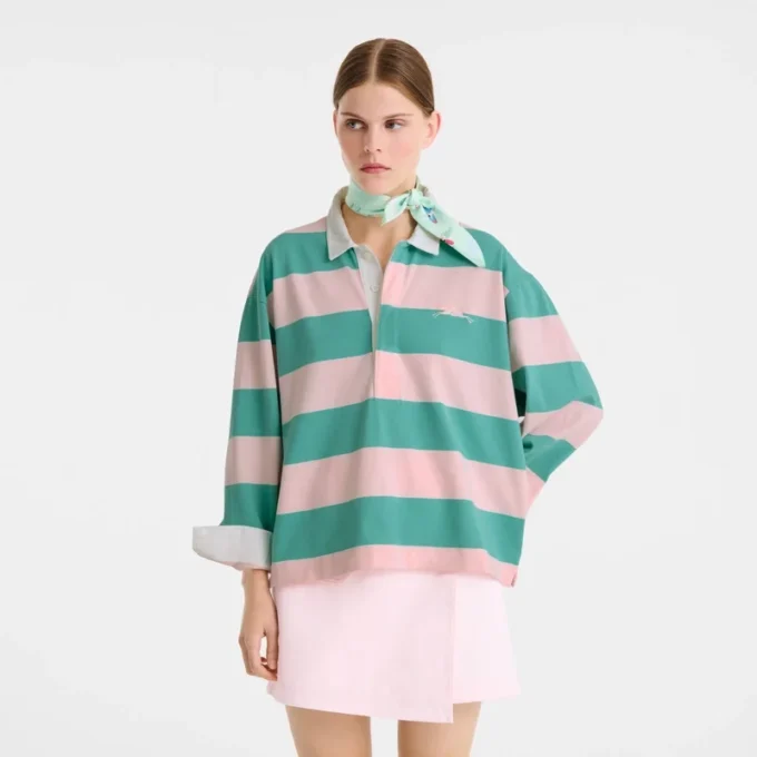 Bailarina/Menta – Polo de jersey a rayas