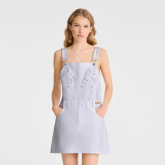Blanco – Vestido de gabardina bordado