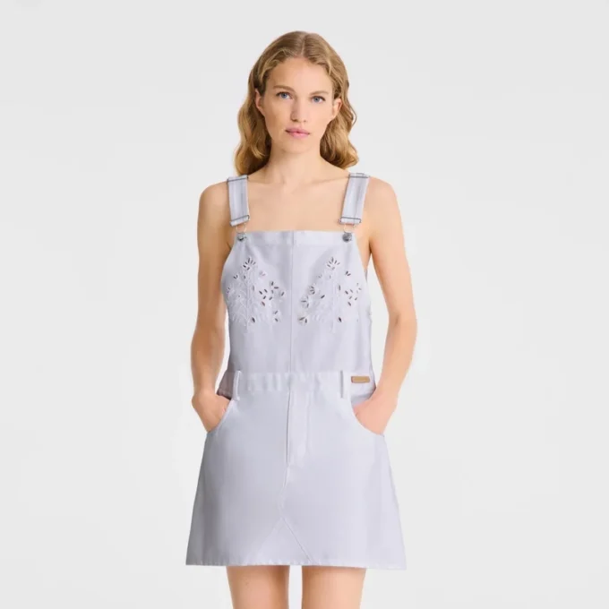 Blanco – Vestido de gabardina bordado