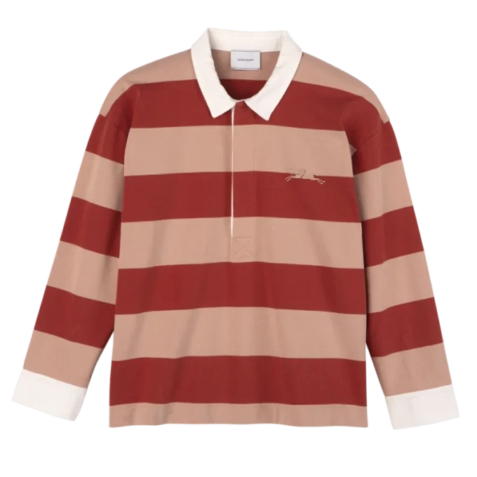 Crema/Coral – Polo de jersey a rayas