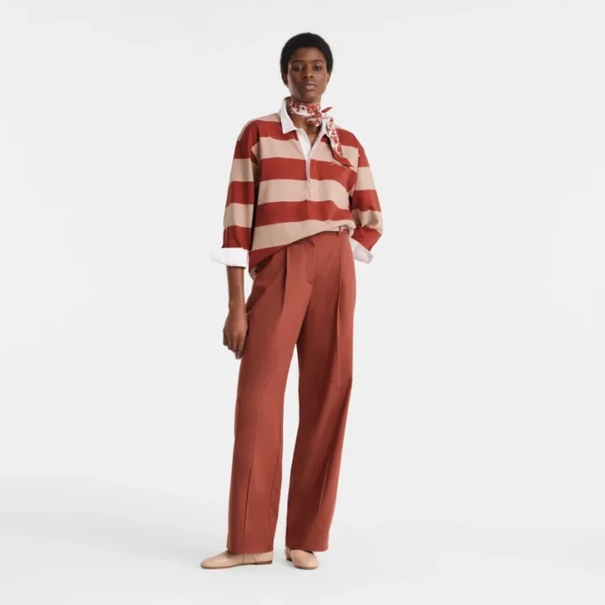 Crema/Coral – Polo de jersey a rayas