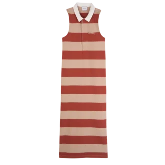 Crema/Coral – Vestido polo de jersey a rayas