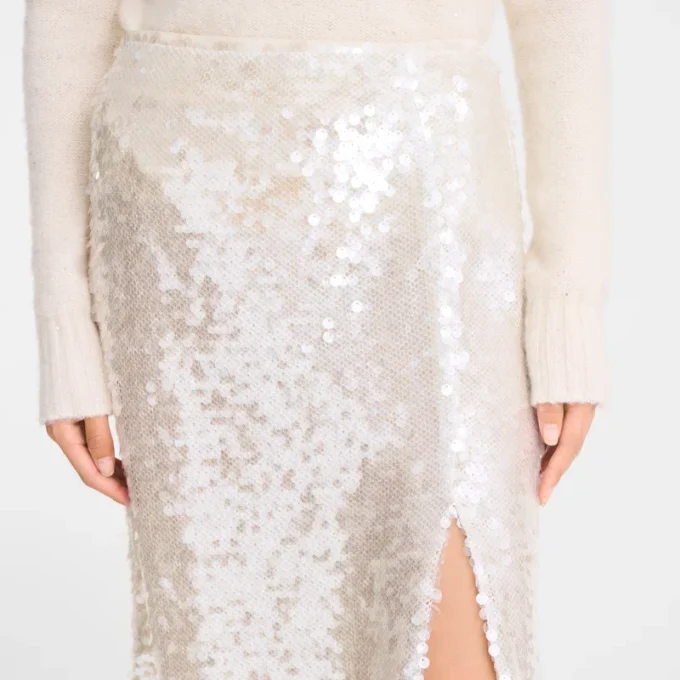 Marfil – Falda midi con lentejuelas