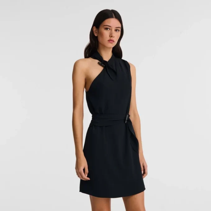Negro – Vestido fluido de crepé
