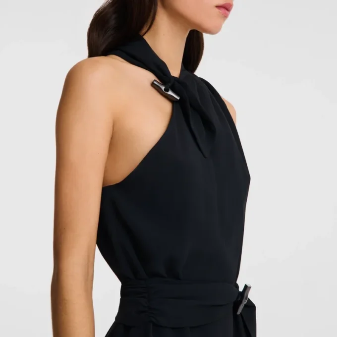 Negro – Vestido fluido de crepé