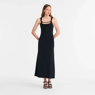 Negro – Vestido largo de crepé