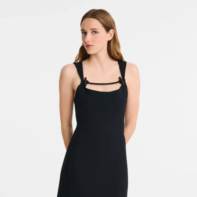 Negro – Vestido largo de crepé