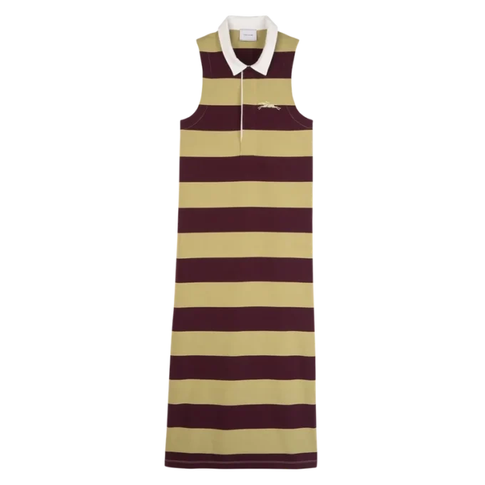 Pistacho/Burdeos – Vestido polo de jersey a rayas